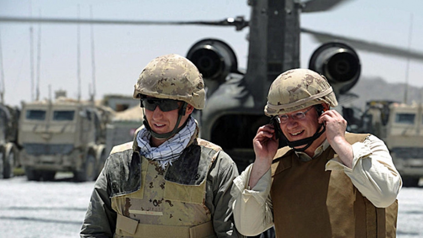 Stephen Harper and Peter McKay in military gear