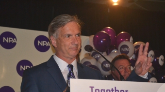 NPA's Kirk LaPointe gives concession speech. Photo by Jenny Uechi